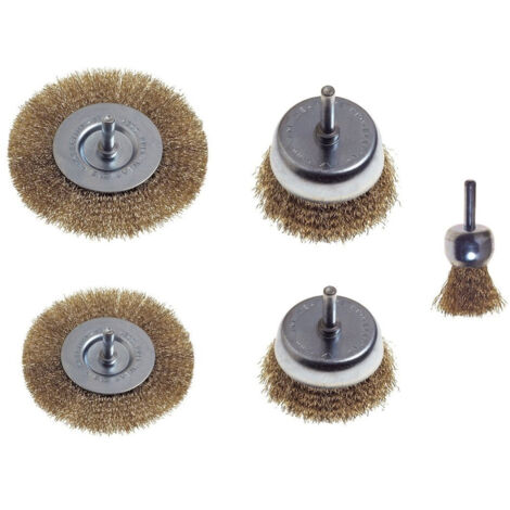 Trade Shop - KIT SET 5 STÜCK STAHLBÜRSTEN ZUM ENTFERNEN VON BOHRERN UND LACKIEREN -