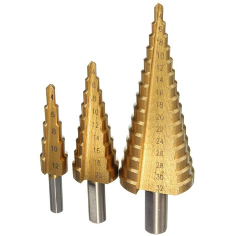 Trade Shop - Kit Set Fresa A Gradini Scalini Conica Hss 4-32 4-20 4-12 Mm Allargafori Punta -