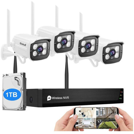 TRADE SHOP - Kit Telecamera Di Sorveglianza A 8 Canali Wi-fi H.265 4 Telecamere Ip Wifi 1080p -