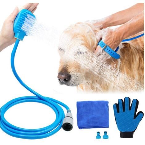 Trade Shop - Kit Toelettatura Pulizia Lavaggio Cani E Gatti Doccia Guanto Peli E Asciugamano -