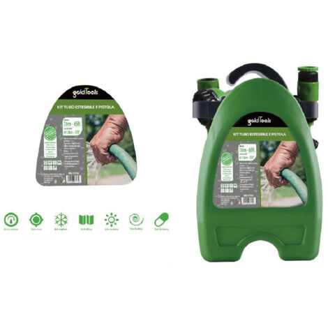 TRADE SHOP - Kit Tubo Estensibile Avvolgibile 7.6mt Pistola Irrigazione Giardino Staffa 57516 -