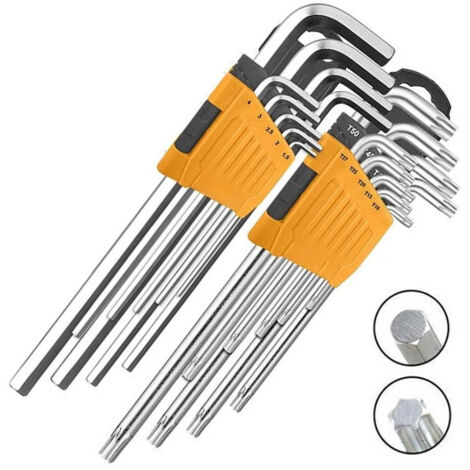 Trade Shop - KOMBI-SET 18 SCHLÜSSEL 9 TORX GEBOHRT T10-T50 INBUS + 9 SECHSKANTSCHLÜSSEL 1,5 BIS 10 MM -