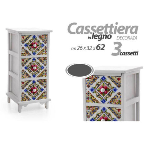 Trade Shop - KOMMODE MIT 3 SCHUBLADEN NACHTTISCH KÜCHE BAD SCHLAFZIMMER HOLZ 62X26X32CM 829390 -