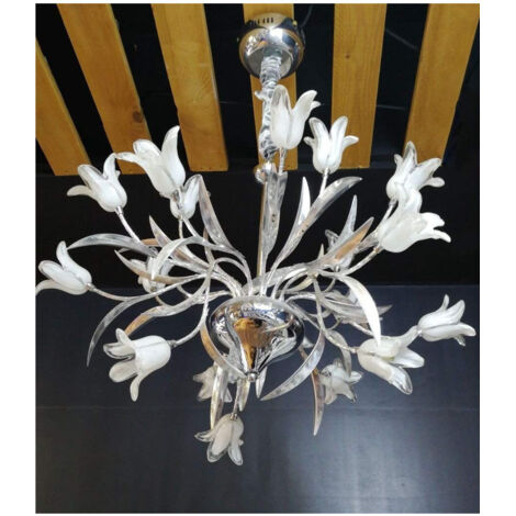 Trade Shop - Kronleuchter Pendelleuchte Blumen weiß Stahl Glas LED Licht Hängedecke -
