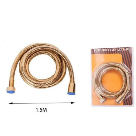 Trade Shop - Laccio Tubo Flessibile Doccia Acciaio Dorato Universale Lunghezza 1,5 Mt -