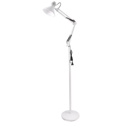 TRADE SHOP - Lampada A Piantana Da Terra Braccio Orientabile Luce Lettura In Metallo E27 D15 - Bianco