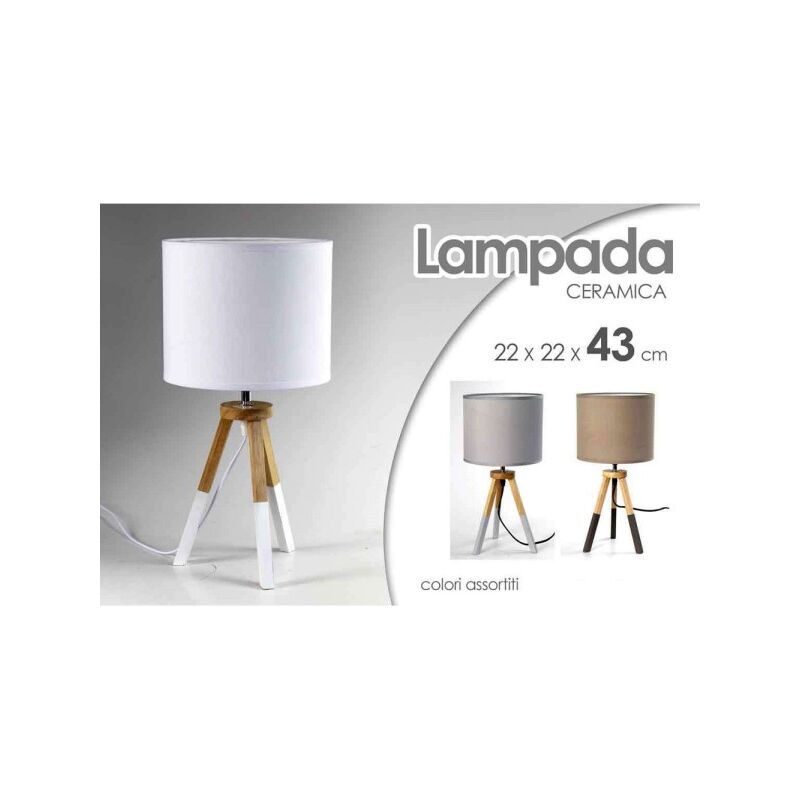 Image of Trade Shop - Lampada Abat Jour Ceramica 22x22x43cm Lumetto Tavolo Base Legno Trepiede 698743