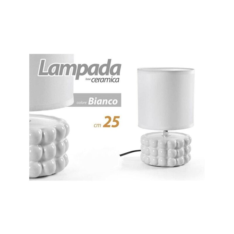 Image of Trade Shop - Lampada Abat Jour Tavolo Comodino E14 Base Ceramica Rilievo Lux 25 x 15cm 837418