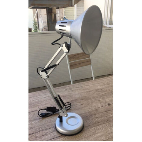 TRADE SHOP - Lampada Da Scrivania Con Braccio Snodabile Attacco E27 Luce Tavolo Per Ufficio - Argento