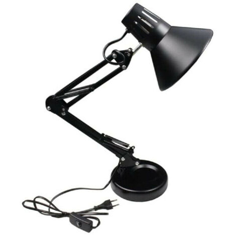 TRADE SHOP - Lampada Da Scrivania Con Braccio Snodabile Attacco E27 Luce Tavolo Per Ufficio - Nero
