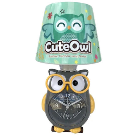 TRADE SHOP - Lampada Da Scrivania Con Orologio Integrato A Forma Di Gufo Stanza Bambini 13x26cm -