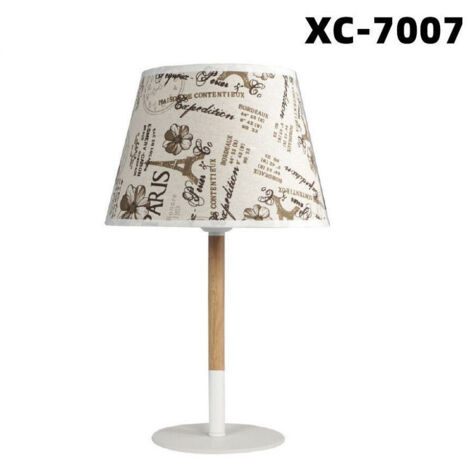 Trade Shop - Lampada Da Tavolo Con Paralume Bianco In Tessuto Base Legno Lampada E27 Xc-7007 -