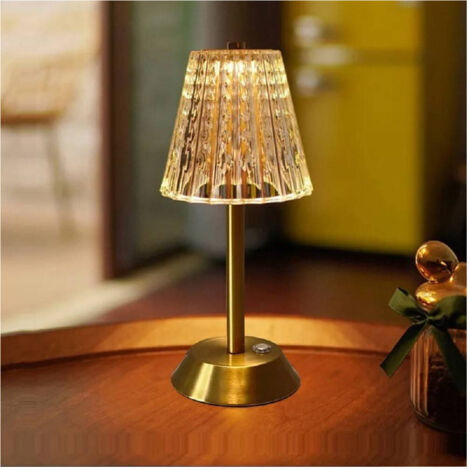 TRADE SHOP - Lampada Da Tavolo Cristallo Batteria Portatile Ricaricabile Luci Led Dimmerabile -