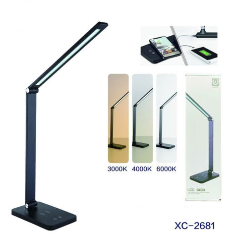 TRADE SHOP - Lampada Da Tavolo Led Da Scrivania Con Ricarica Wireless Per Cellulari Xc-2681 -