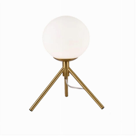 Trade Shop - Lampada Da Tavolo Minimalista Bronzo Treppiedi Con Sfera Lume Abat Jour G9 D35 -