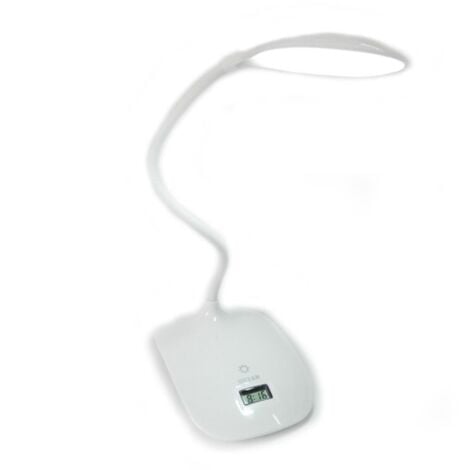Trade Shop - Lampada Da Tavolo Scrivania 8 Led Luce Ricaricabile Touch Con Orologio Snodabile