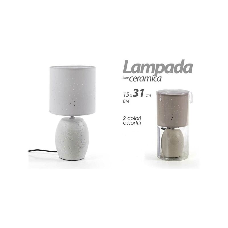 Image of Trade Shop - Lampada Lumetto Abat-jour 15x31cm Da Tavolo E14 Base In Ceramica 2 Colori 806032