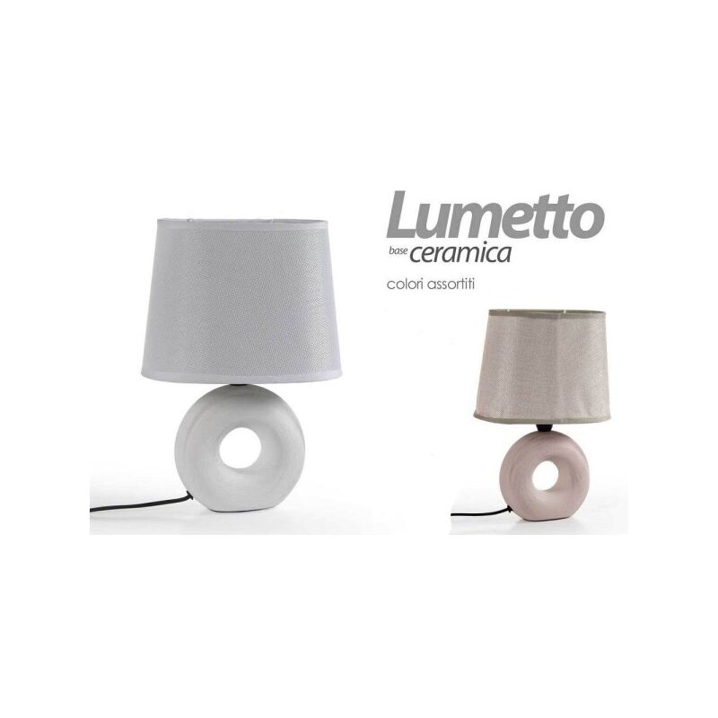 Image of Trade Shop - Lampada Lumetto Abat Jour Ceramica Tavolo Comodino E14 60w Design 26x10cm 793820