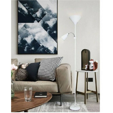Trade Shop - Lampada Piantana Da Terra 180cm 2 Bracci Paralume Luce Orientabile Casa Ufficio -      Blanco