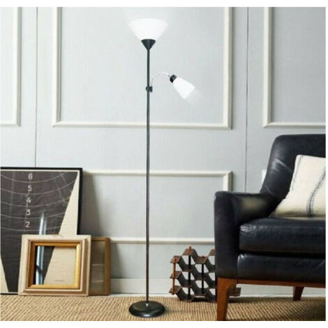 Trade Shop - Lampada Piantana Da Terra 180cm 2 Bracci Paralume Luce Orientabile Casa Ufficio -      Negro
