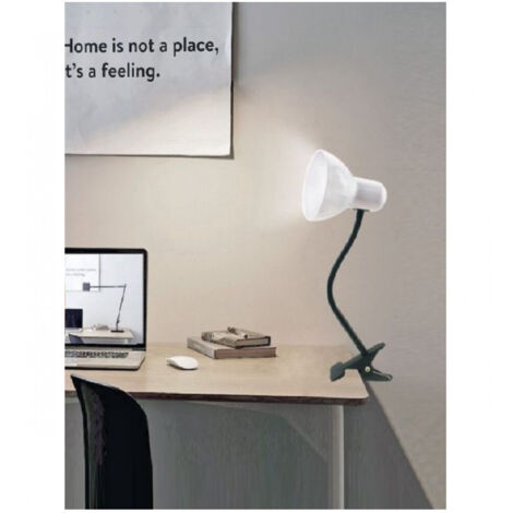 TRADE SHOP - Lampada Snodabile Da Scrivania Luce Tavolo Braccio Flessibile Orientabile Pinza - Bianco