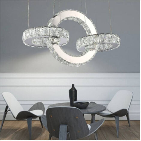 Trade Shop - Lampadariario Led Design Modern Cerchi Di Cristallo 25 Watt Bianco Luce Freddo B34 -