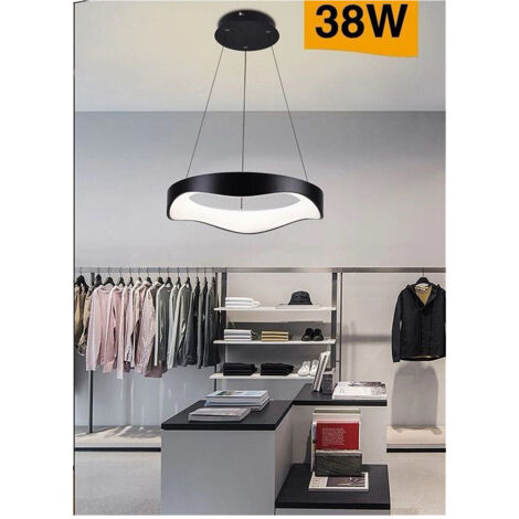 TRADE SHOP - Lampadario A Sospensione Led Onda 38w Ultra Moderna 3 Colorazioni Di Luce A67-3c - Nero