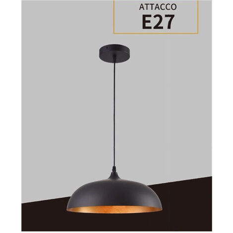 TRADE SHOP - Lampadario A Sospensione Soffitto E27 Ferro Paralume Moderno Elegante Cupola B90 - Nero