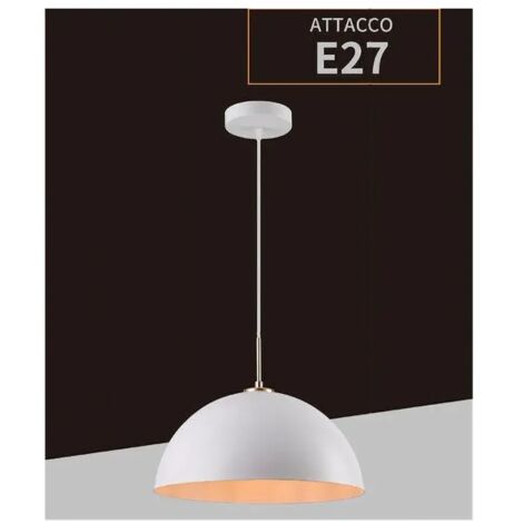 TRADE SHOP - Lampadario A Sospensione Soffitto E27 Paralume Cupola In Ferro Elegante Ip20 B92 - Bianco
