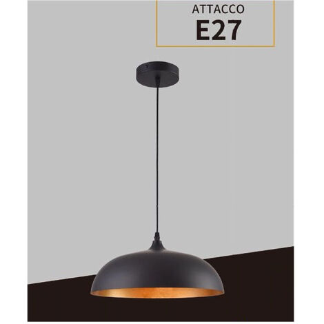 TRADE SHOP - Lampadario A Sospensione Stile Contemporaneo In Metallo Pendente A Cupola E27 B91 - Nero