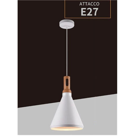 Trade Shop - Lampadario A Sospensione Stile Industriale In Metallo Pendente A Cono E27 A94 -      Blanco