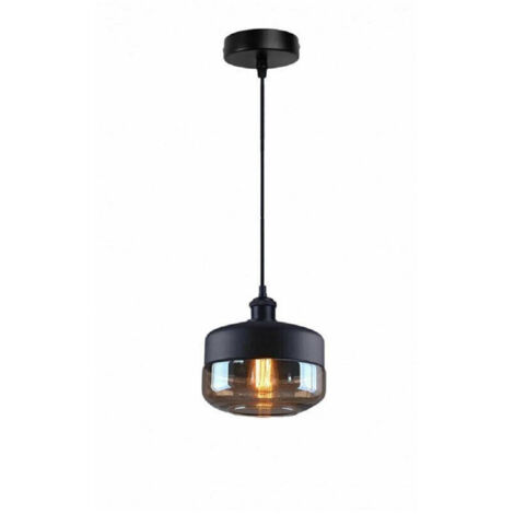 TRADE SHOP - Lampadario A Sospensione Vintage Da Soffitto E27 Nero Vetro Effetto Ambrato Lp13 -