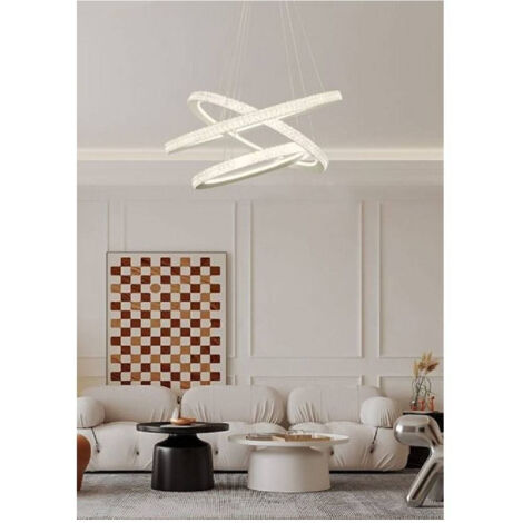 TRADE SHOP - Lampadario Led 132 W Bianca 3 Anelli Con Cristalli Luce 6500k 3000k 4000k Lp-33b - -Bianco Naturale      -