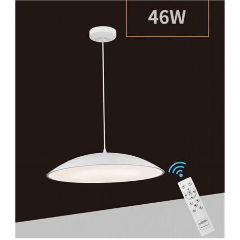 TRADE SHOP - Lampadario Led A Sospensione 46w 3 Colorazione Luce Dimmerabile Telecomando B81-3c - Bianco