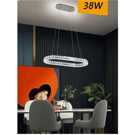 TRADE SHOP - Lampadario Led Soffitto 38w Sospeso 1 Ellisse In Cristallo Luce Fredda 8000k B69 -