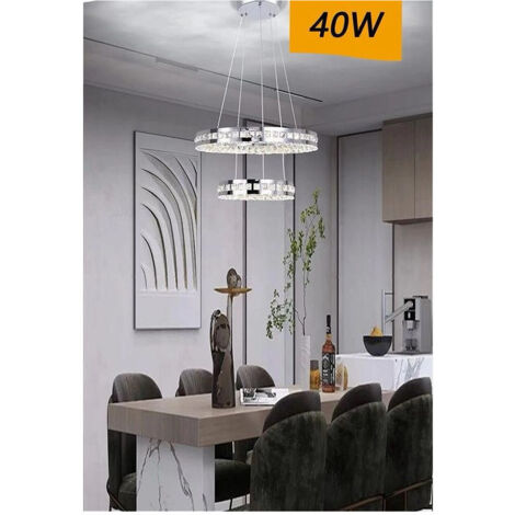TRADE SHOP - Lampadario Led Soffitto 40 W Sospeso 2 Anelli In Cristallo Luce Fredda 8000k B71 -