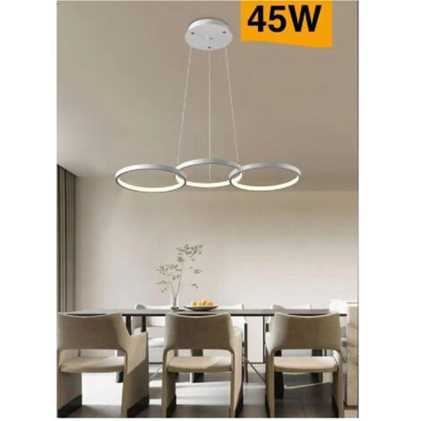 TRADE SHOP - Lampadario Moderno A Sospensione Led 3 Cerchi 45watt Luce 3000k 4000k 6500k B63b - -Bianco Caldo      -