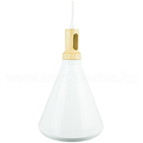 Trade Shop - Lampadario Pendente Lampada A Sospensione Parabola Bianca Base In Legno Vt-7525 -