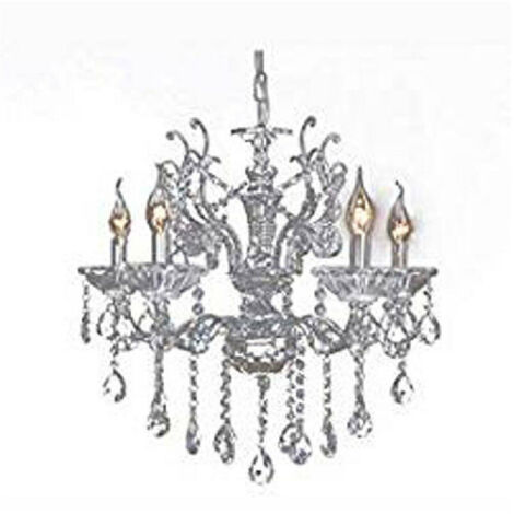 TRADE SHOP - Lampadario Soffitto 5 Bracci A Sospensione Con Catena Gocce Pendenti Lampada A12 - Argento
