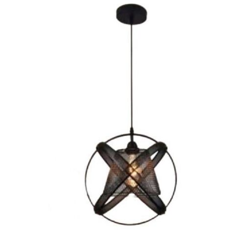 TRADE SHOP - Lampadario Soffitto Con Paralume 3 Anelli Metallo Traforato Nero Attacco E27 A62 -