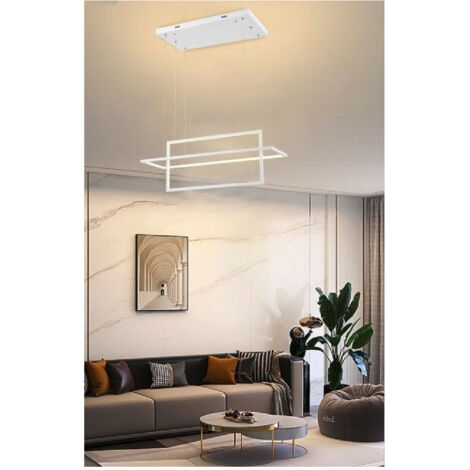 TRADE SHOP - Lampadario Soffitto Sospensione 2 Rettangoli Moderno Lp-34b Luce 3000k 6500k 4000k - -Bianco Naturale      -