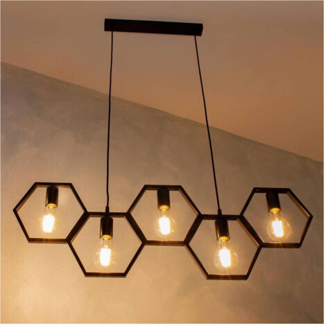 TRADE SHOP - Lampadario Sospensione Geometrico Esagonale E27 Industriale Nero Vintage Lp-89n -