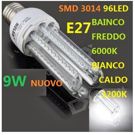 TRADE SHOP - Lampadina 96 Led Smd 3014 9w E27 Luce Fredda Bianco Caldo Basso Consumo Lampada - -Bianco Freddo E14-
