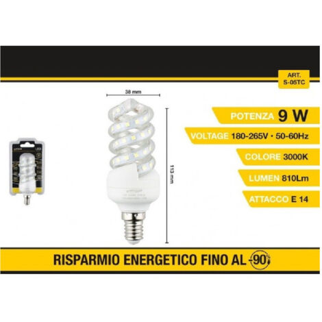 Trade Shop - Lampadina Led A Spirale E14 9 W Luce Bianca Fredda Calda Naturale 56d S-05t -