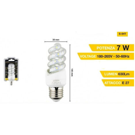 TRADE SHOP - Lampadina Led E27 7 W A Spirale Luce Bianca Fredda Calda Naturale 40d S-04t - -Bianco Naturale      -