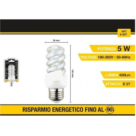 Trade Shop - Lampadina Led Spirale E27 5 W Luz Bianca Fredda Calda Naturale 28d S-02t -