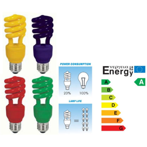TRADE SHOP - Lampadina Risparmio Energetico Colorata 13w Blu Rossa Gialla Verde Antizanzare - -Rosso      E14-