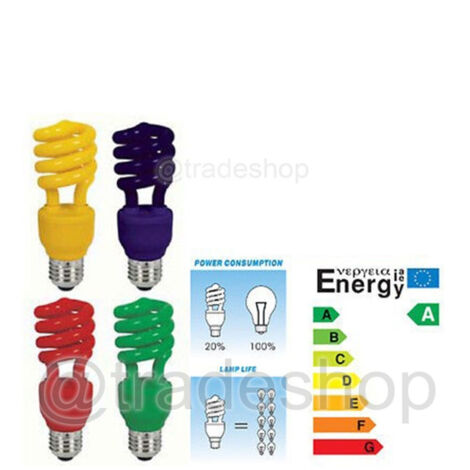 TRADE SHOP - Lampadina Risparmio Energetico Colorata 13w Blu Rossa Gialla Verde E14 E27 - -Blu      E14-