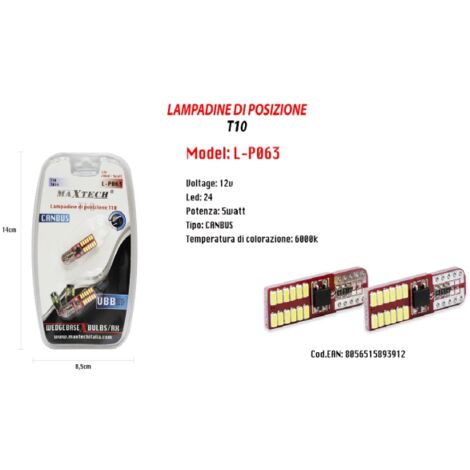 Trade Shop - Lampadina Di Posizione T10 Maxtech T-103528 12v 12led Canbus  6000k Ultra Luminose