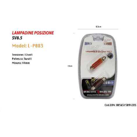 TRADE SHOP - Lampadine Di Posizione Sv8.5 12v 5w 44mm Lampadine Ultra Luminose Maxtech L-p083r -
